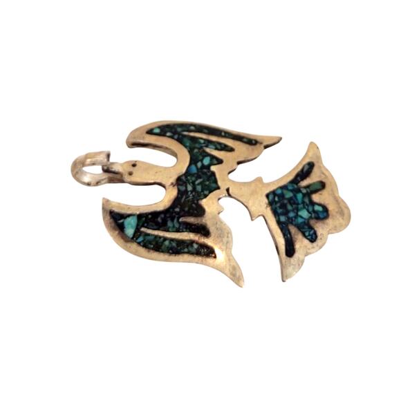 Sterling Silver Peyote Bird Pendant Crushed Stone Inlay 5.5 G 1.25 Inch Native - Picture 5 of 8